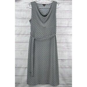 Talbots Women’s Polka Dot Dress Sz Large‎ Drop Neck Sleeveless Green Blue Belted